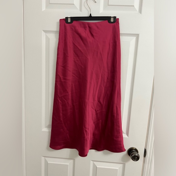 Club Monaco (0) Trycia Magenta Pink Rose Satin Romantic Feminine Midi Skirt - Picture 3 of 8